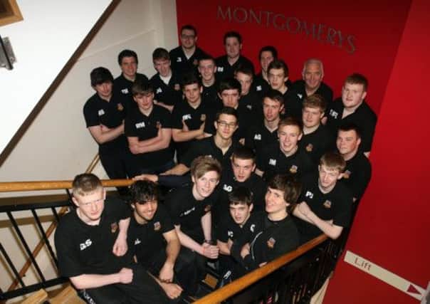 Members of the Ballymena Rugby Club U-17 team, who are in the final of the Ulster Carpets Under 17 cup, pictured at Montgomerys for a pre match lunch prior to leaving for the final with Dromore. INBT20-242Ac