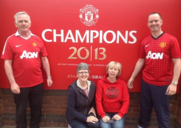 Paul Graham (right), Joan Nelson (second right), John and Loua Graham at Old Trafford on Sunday.  INLT 20-680-CON