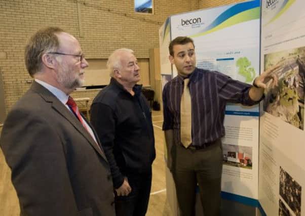 Pictured at the latest public information event in the Academy Sports Club, Mallusk are, from left, Ian Smith, Project Director, Becon Consortium, John Kelso, Mallusk Angling Society and Andrew Buroni, Consultant to the Becon Consortium. INNT 20-525CON
