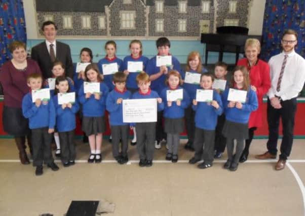 Pupils of Ballymena Primary who received  gold certificates for raising over £100 for their recent Walk for MS