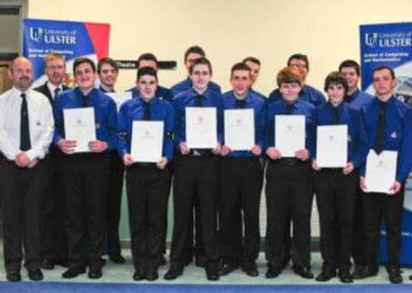 Members of 16th Newtownabbey Boys' Brigade Company receive their digital imaging certificates.INNT 21-451-CON
