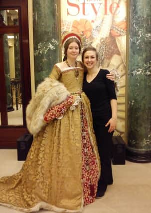 Aileen Faller, from Londonderry, pictured right, a Fasion Design and Interpretation student in London, with her Catherine Parr dress, modelled by Ella Clayton-Bell.
