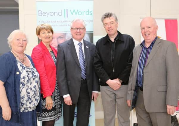 Valerie Miskimmon, Chair of Cruse NI, Anne Townsend, Director Of Cruse NI, Tom Richardson NI Director of Stroke Association, Michael Bradley and Paul Finnegan Beyond Words Manager.