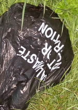A bag labelled 'medical waste - do not incinerate' that was discovered strewn along the Fincairn Road on Friday (May 24).