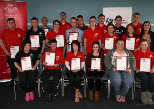 Members of the Princes Trust Antrim team who received certificates at their graduation last week. Included are Martina Smith and Gary Stitt, team leaders. INAT23-451AC