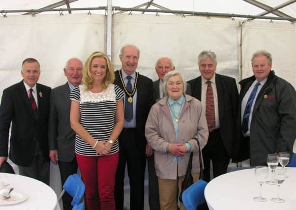 Pictured at the Lurgan Show are John Bamber, president of the Royal Ulster Agricultural Society, Billy Martin, president of the Lurgan Show, David Riley, vice-chairperson of Lurgan Show, Stella Riley, Lurgan Show committee member, Jim Nicholson MEP and UFU President Harry Sinclair.