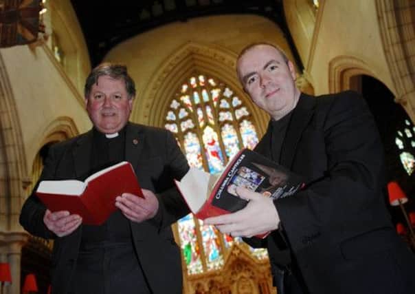 Pictured at the recent launch of Columba Canticles at St Columbs Cathedral is Dean of Derry, the Very Reverend William Morton with Shaun Ryan, who will conduct the performance of Columba Canticles. Photo: Stephen Latimer