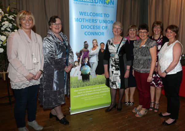 Members of the Young Members' Committee of the Connor Diocese Mothers' Union who organised a charity 'Glitz and Glam' evening in St Patrick's Church of Ireland Hall, Castle Street. L-R, Lorainne McConnell of Jo-Li Fashion Ballyclare (who supplied the clothes for the show), Phylis Grothier (Mothers' Union All Ireland President), Valerie Ashe (Diocesan President), Rosalind Bloomfield (Action & Outreach Unit Co-ordinator), Beth Hayes (Young members rep), Rosalyn Graham (Young Members Diocesan Representative), Barbara Turkington (Young members committee) and . INBT 23-105JC