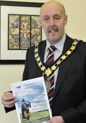 Banbridge District Council Chairman Cllr Junior McCrum gives a timely reminder of the Chairman's Charity Concert in Banbridge Leisure Centre on 27th April in aid of the Mandeville Unit, Craigavon Area Hospital  © Edward Byrne Photography INBL14-208EB