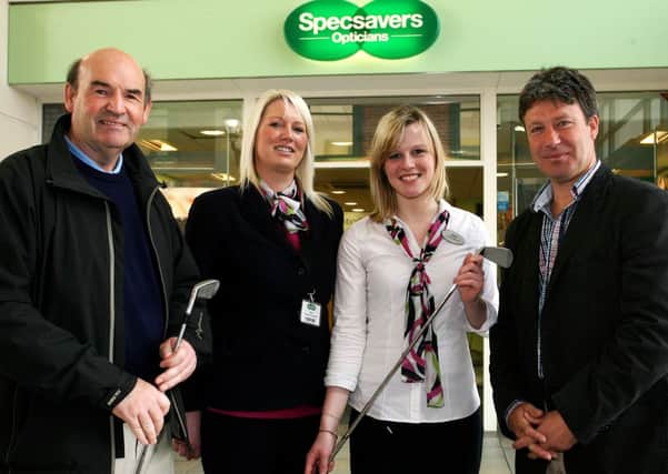 Claire Craig, Emma McConnell and Stephen Penny of Specsavers, who are sponsoring a forthcoming competition at Ballymena Golf Club, are pictured with club representative Ken Revie. INBT23-201AC