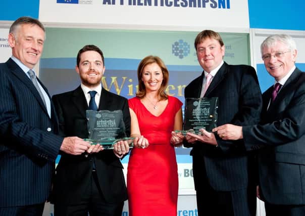 (Pictured are Rory Galway (Sponsor), Ryan Connor (ETS), Claire McCollum (Compere), Jonathan Wright (Michelin) and Alan Shannon (DEL).