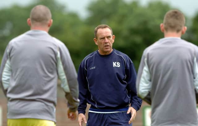 Kilmarnock's manager Kenny Shiels warms up his players prior last Saturday's pre-season friendly against Tobermore Utd at Fortwilliam Park.mm28-335sr
