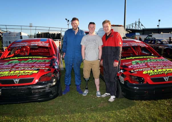 Robert Gillespie with his sons Philip and Jonny at Ballymena Raceway. INBT24-255AC