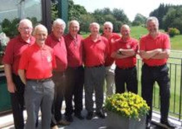 The Banbridge MUSA team, which played at Lisburn last Monday.
(l to r)  Dougie Stevenson (captain), Tom Fee, P.J.Johnston, Tony Ewbanks, Norman Doak, Bertie Shaw, Brian Mulholland and John Parkes.
