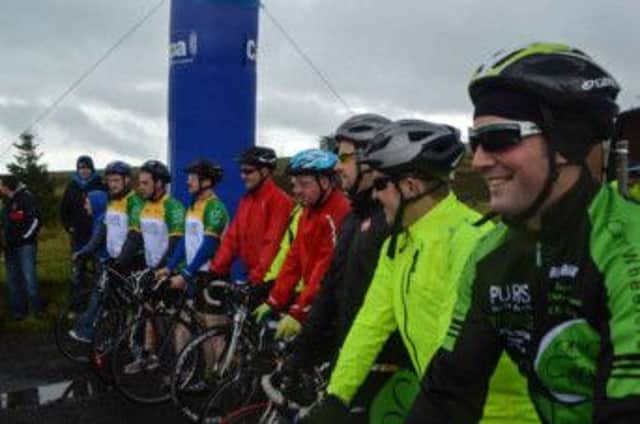 The line-up of cyclists in the Glen2Glen challenge.