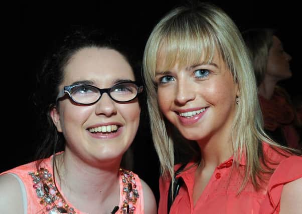 Johnston Press reporter Sheena McStravick is pictured with the Voice Sensation Andrea Begley. INMM2513-216ar.