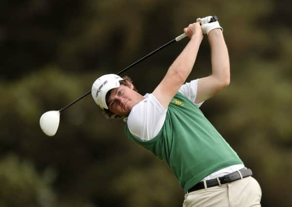 Alan Dunbar (Ireland) driving at the 15th in the second round of the Chartis Europe sponsored European Amateur Championship at Carton House Golf Club today (09/08/2012). Picture by Pat Cashman