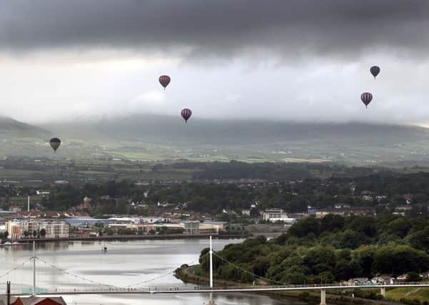 Hot air balloons in the sky above Londonderry