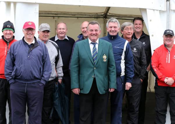 Galgorm Castle Golf Club captain Ivan McCappin with his guests David Murray, Wilson McVeigh, John Carruthers, Ian Rosborough, Alastair McKirvell, George Simpson, Malcolm McIlroy, Neil McVeigh and Willie Park. INBT 26-177CS