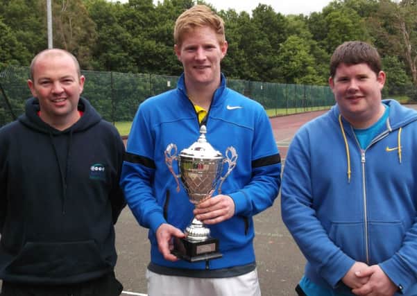 Pictured after the Men's Doubles Open from left to right Drew Chambers (Runner-up) and Peter Fryer and Martin Fryer (Winners).