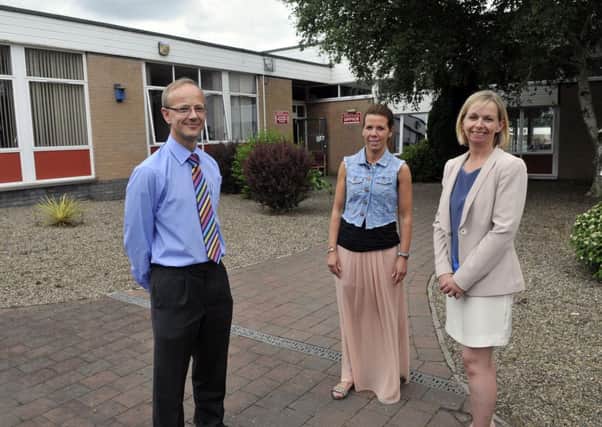 Mr William Hanna, principal, Mrs Kirsty Andrews, unit co-ordinator and Mrs Elaine Williamson, acting principal at Tullygally Primary School. INLM26-129gc