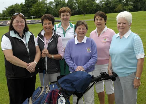 Banbridge Golf Club's Lady Captain Robena McCandless pictured with early bird's Denise McBrien, Bea Boyce, Susan Magennis, Helen Cocks and Marie Mills who were first out on Lady Captain's Day © Edward Byrne Photography INBL27-264EB