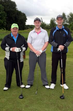 Andrew McKibben, David Cameron and Ian Rainey taking part in the WR Kennedy & Co Stableford at Galgorm Castle Golf Club. INBT26-253AC