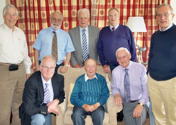 Sam Stewart (seated) with members of Ballyclare Male Choir who visited him in his Co Down home to wish him a happy birthday.