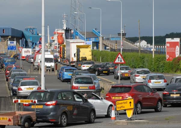 Traffic was forced to queue from the Harbour roundabout to the Glenarm Road/Curran Road lights on Sunday because of the closure of the A8 outbound lanes due to roadworks. INLT 27-370-PR