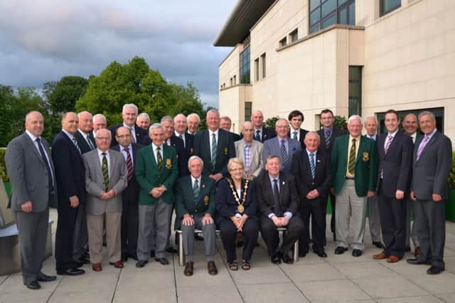 Lisburn Mayor Margaret Tolerton with members of the City Council, Lisburn Golf Club and the Golfing Union of Ireland.