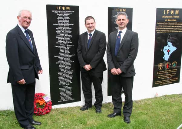 Bro David Canning, Bro David Ramsey and WM Bro Thomas Crawford at the World War One commemoration in Dunree Fort Donegal in memory of their brethren and all those from the Inishowen peninsula who paid the ultimate sacrifice.