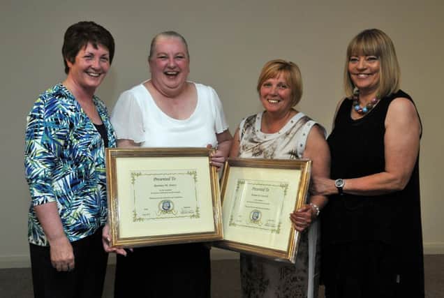 St Mary's High School teachers, Mrs Rosemary McAreavy and Mrs Marian McStravick who are retiring after more than 33 years each, with Ms Deirdre McNally, principal and Mrs Sinead Carlin, vice principal. INLM27-106gc