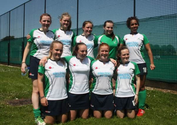Ulster girls who were part of the Ireland under-16 team which won the Celtic Cup. Included are Ballymena and Antrim girls; Erin Getty rear 3rd from left, Claire Donald rear 4th from left, Rhianna Campbell rear right, Zoe Wilson (capt)  3rd from left front row.