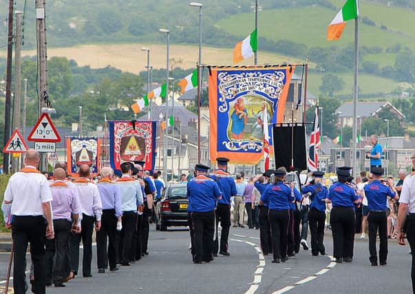 "Your are now entering" Carnlough village especially decorated with the orange and green (Highest colour of the order). INBT 29-924H