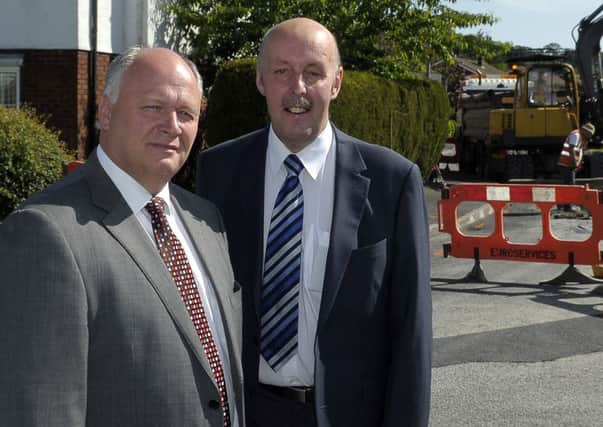 David Simpson MP and Cllr Junior McCrum were on site at Willow Avenue where work has started on the new sewerage pipes  © Edward Byrne Photography INBL28-242EB