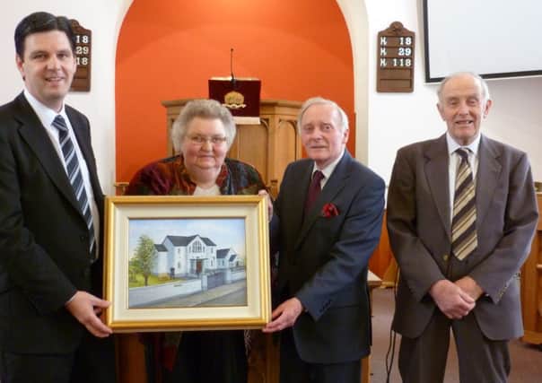 Pictured at Ballyweaney Church are Rev Kenneth Henderson, Mrs Anne Logan, Mr William Logan and Mr Robert McLernon (Clerk of Session). INBM30-13