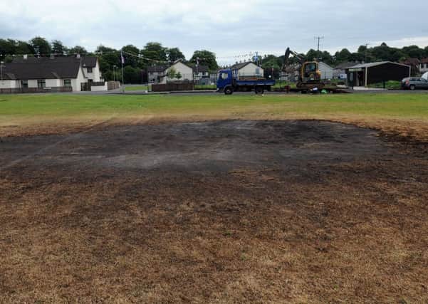 The scorch damage to the football pitch in Castledawson. INMM2913-242ar.