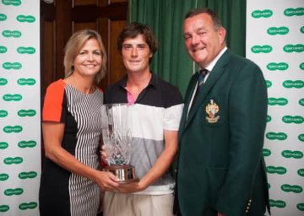 Valerie Penney (Owner of Specsavers Ballymena), Dermot McElroy (Winner of North of Ireland Amateur Strokeplay Event), Ivan McCappin (Captain, Galgorm Castle).