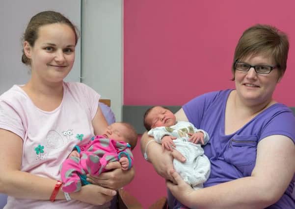 Heather Fenton from Cullybackey with her daughter, Joy Elizabeth Fenton, who was born at 9.58am weighing 7lb 8oz and Julianne Liken from Larne with her baby, Lily Jane Cherlene Liken, who was born at 13.42pm weighing 7lb 6 1/2 oz.  Both babies share their birthday with the future king who was also born on July 22.