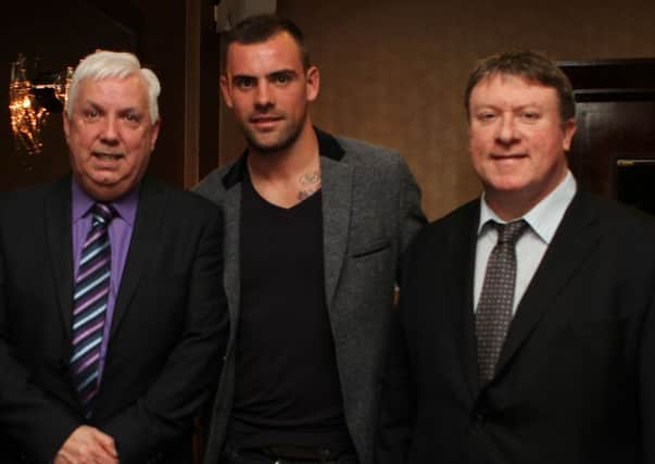 Phillip O'Doherty (right) is to debate R&D at the Magill summer school on Thursday (August 1). He is pictured here with Michael Hutton and Darron Gibson at the launch of the Foyle Cup last week.