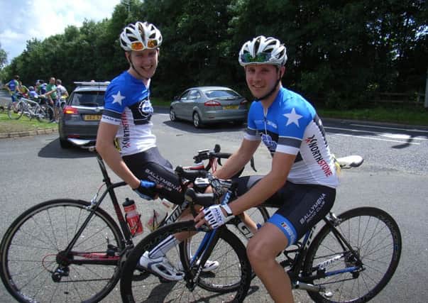 Matthew Brennan and Simon Taggart pictured after Saturday's Wallace Caldwell memorial road race.