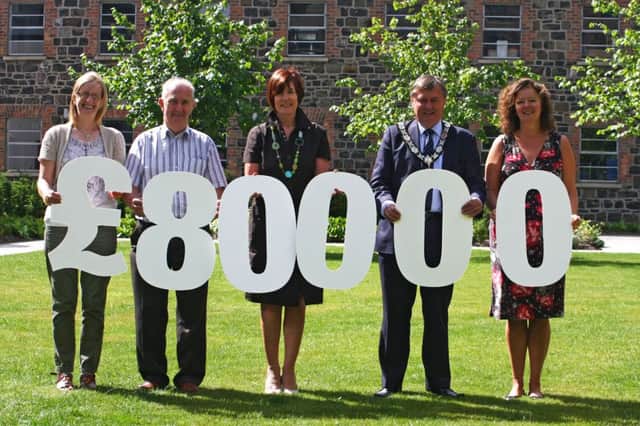 Mayor Fraser Agnew was joined by (l-r) Councillors Audrey Ball, Jim Bingham, Noreen McClelland and Tourism and Events Manager Lisa OKane to celebrate the council securing £80,000 from the DOE to tackle the problem of vacant and derelict properties. INNT 32-501CON
