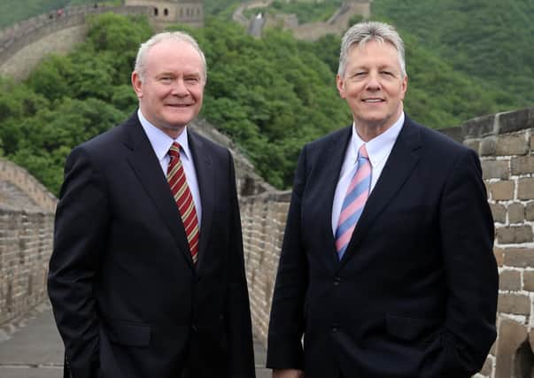 Press Eye - Belfast - Northern Ireland -  Tuesday 28th May 2013 -

Press Release Image

The Chinese Peoples Association for Friendship and Foreign Countries brought the First Minister, Peter Robinson and deputy First Minister, Martin McGuinness to the iconic Great Wall of China as part of the cultural exchange with China. When Madam Liu came to Northern Ireland in April last year she visited the Giant's Causeway and Titanic centre.
Picture by  Kelvin Boyes / Press Eye