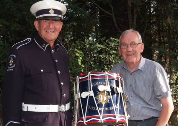 Raymond McKeeman of Glenkeen Flute Band  accepts the re-furbished drum  from William Houston of the Ulster Scots Culural and Historical Society 
Raymond's No. 07856671874
William's No 07714989345 Land line 71338457
INCR31 412 MP