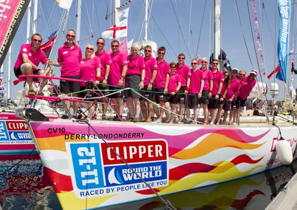 20110731  Copyright onEdition 2011©
Free for editorial use image, please credit: onEdition

Derry-Londonderry crew onboard before starting the race at Ocean Village, Southampton ahead of the start of the Clipper 11-12 Round the World Yacht Race, which sets off on Sunday 31st July 2011.

The Clipper Round the World Yacht Race is the only global competition where people from all walks of life can step out of their comfort zones and sign up to race 40,000 miles around the world. They come from backgrounds as varied as marketing executives, nurses, bankers, carpenters, IT specialists, engineers and chief executives who represent more than 40 nationalities. Almost half of them have never sailed before embarking on their training for the world's longest ocean race.
 
The Clipper 11-12 Round the World Yacht Race will start from Southampton on the south coast of the UK on 31 July 2011. The route will take the crews of the ten, identical 68-foot yachts via Madeira, Rio de Janeiro, Cape Town, Australia, New Zealand, Si