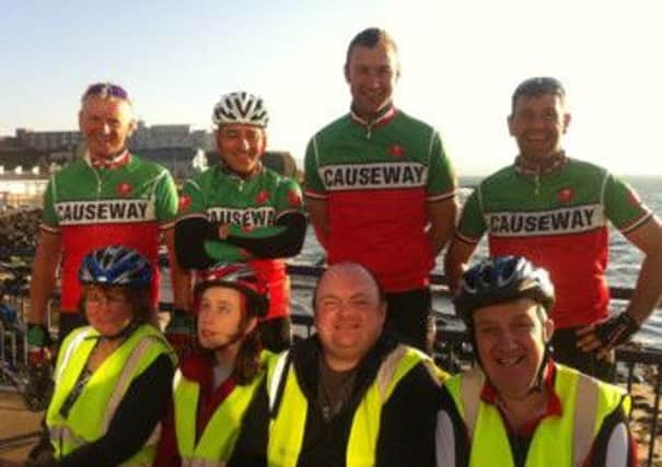Causeway Cycling Club riders with members of the Blind and Partially Sighted Cycling Club, Coleraine. INCR33-115S