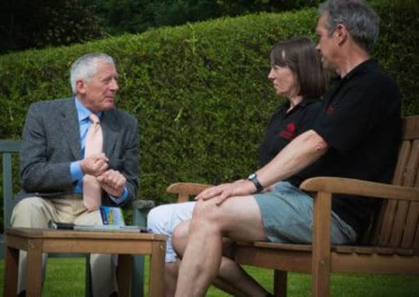 Farm Fixer Nick Hewer chats with Heniretta and David from Breckenhill. Picture by Caroline Smyth Photography INNT 33-600con