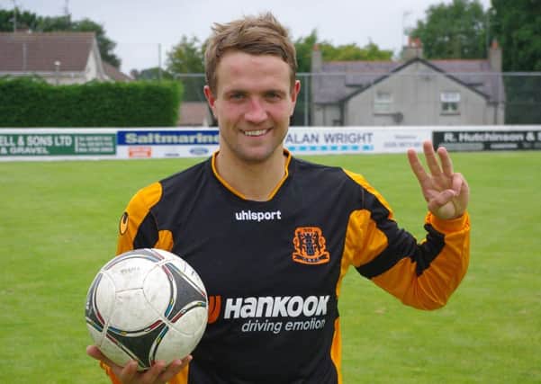 THREESY DOES IT: Carrick striker Richard Gibson netted a hat-trick against Dergview on Saturday.