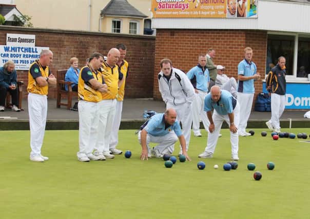 Ballymoney and Ballymena in Irish Cup action at Coleraine Bowling Club on Saturday.
