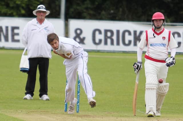 Coleraine's seconds bowler Rory Konx in action against Strabane on Saturday.PICTURE MARK JAMIESON.